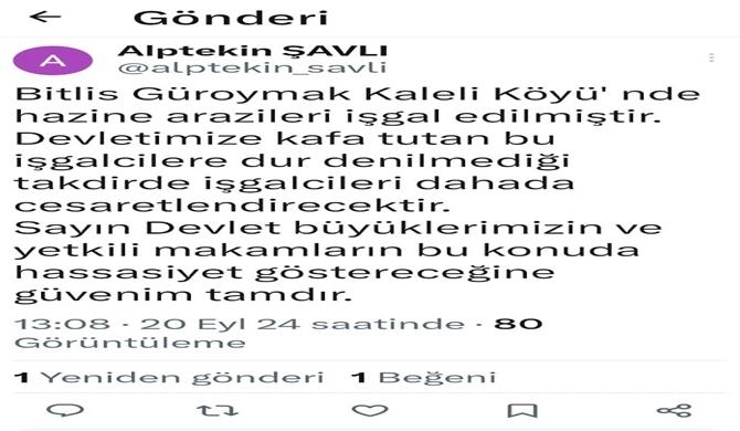 ALPTEKİN ŞAVLI `DAN BAKAN MURAT KURUM `A ÇAĞRI